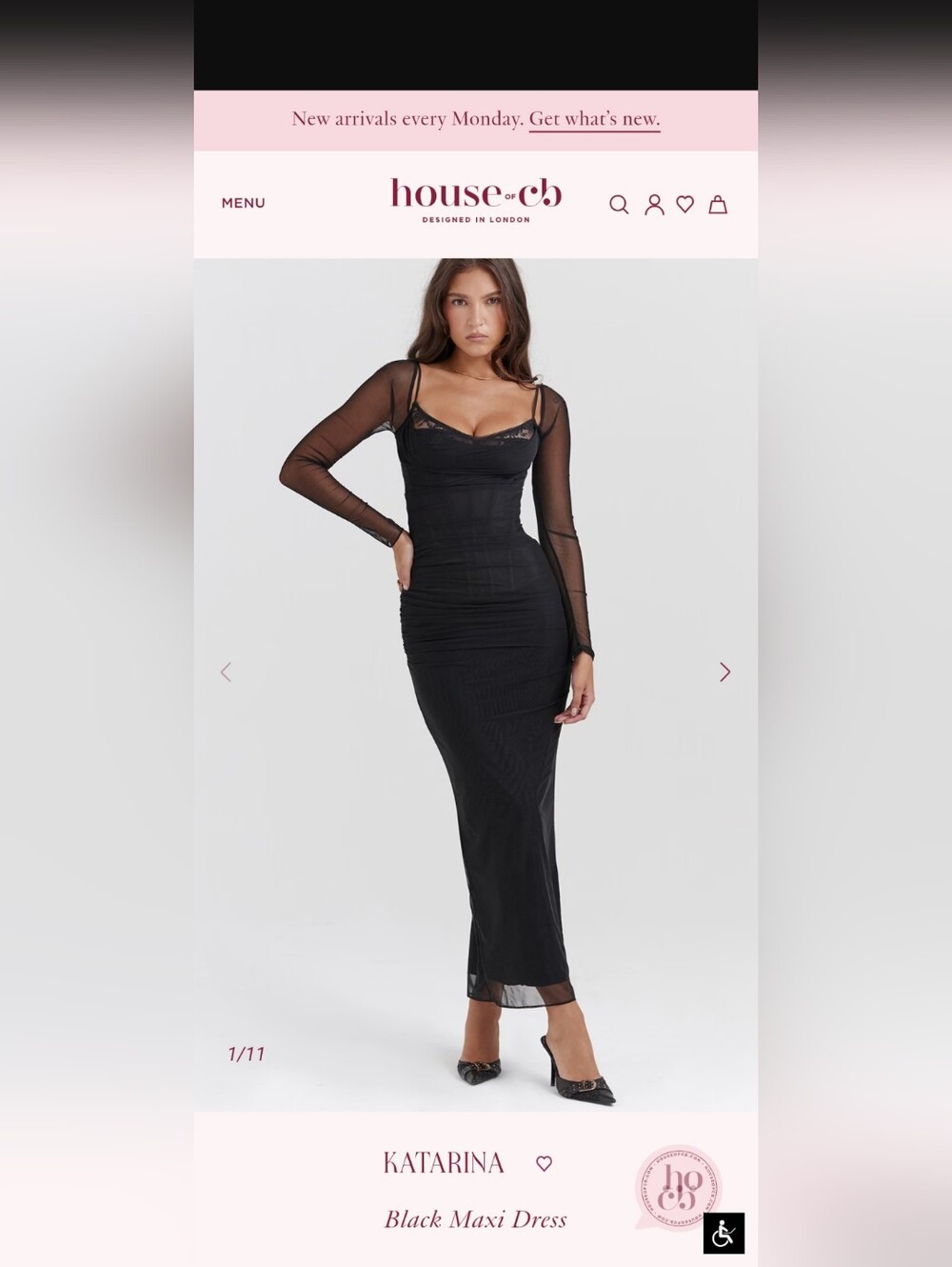 House of CB Black Sheer-Sleeve Maxi Dress